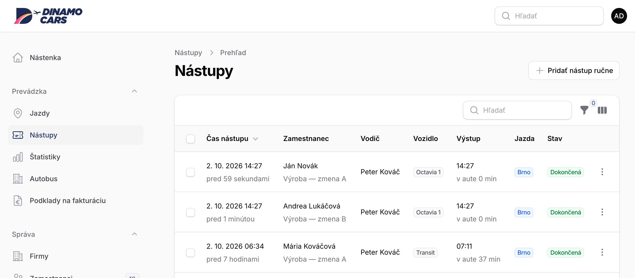 Zoznam nástupov